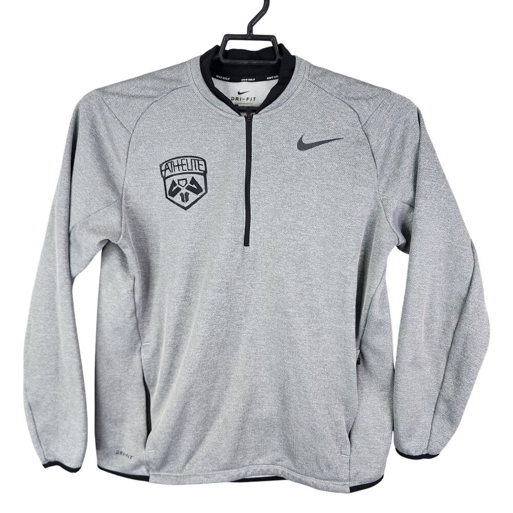 Mens Gray Nike Golf Dri-Fit Pullover Athelite Sweatshirt 1/4 Zip Long Sleeve L